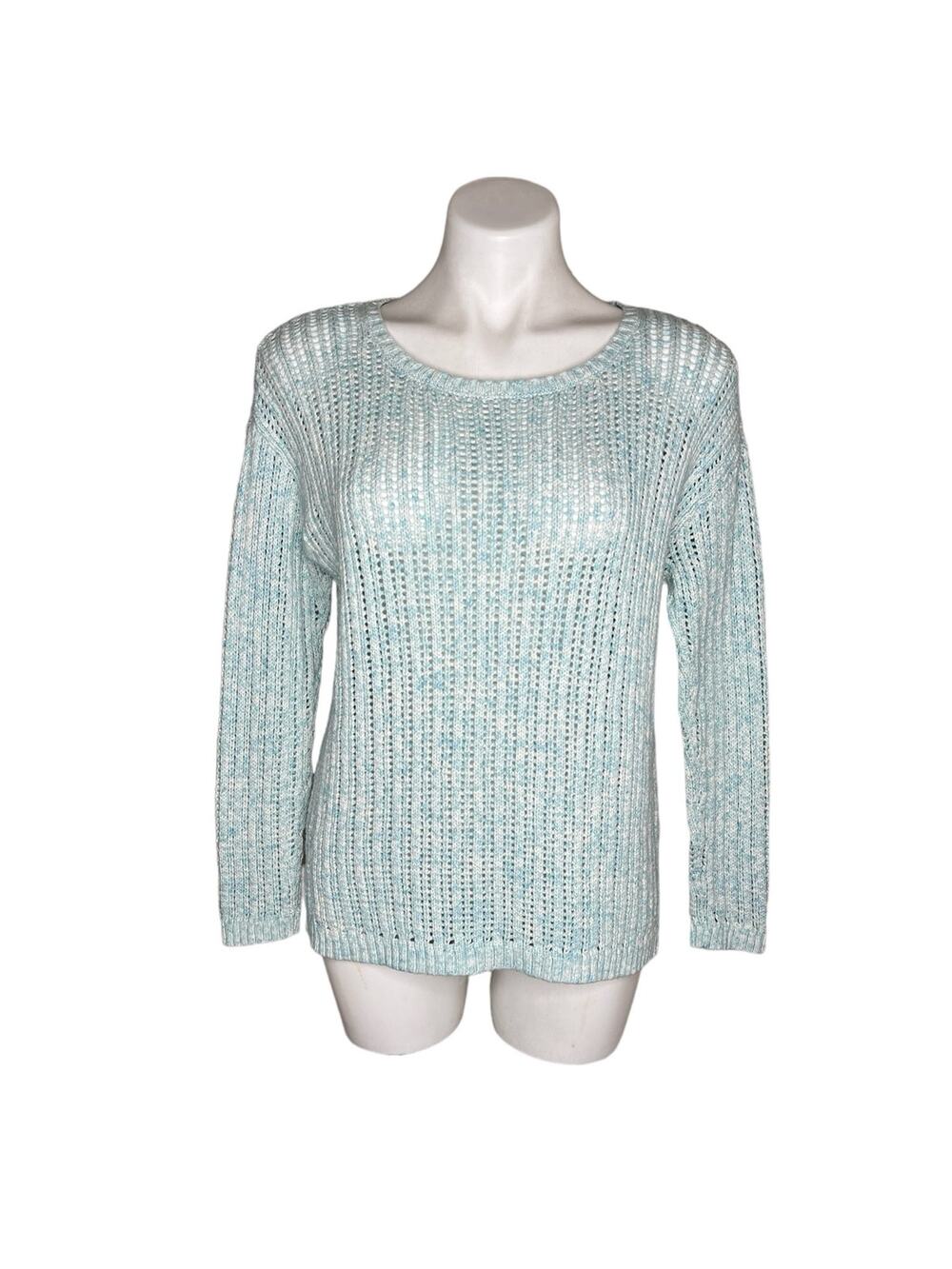 TALBOTS Blue/Green Knit Crewneck Sweater Size Medium Petites